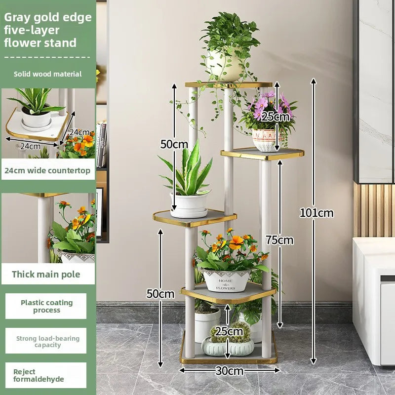 Solid wood flower rack indoor multi-layer green plant flower pot rack floor-to-ceiling flower rack Oasis Select Grey-5