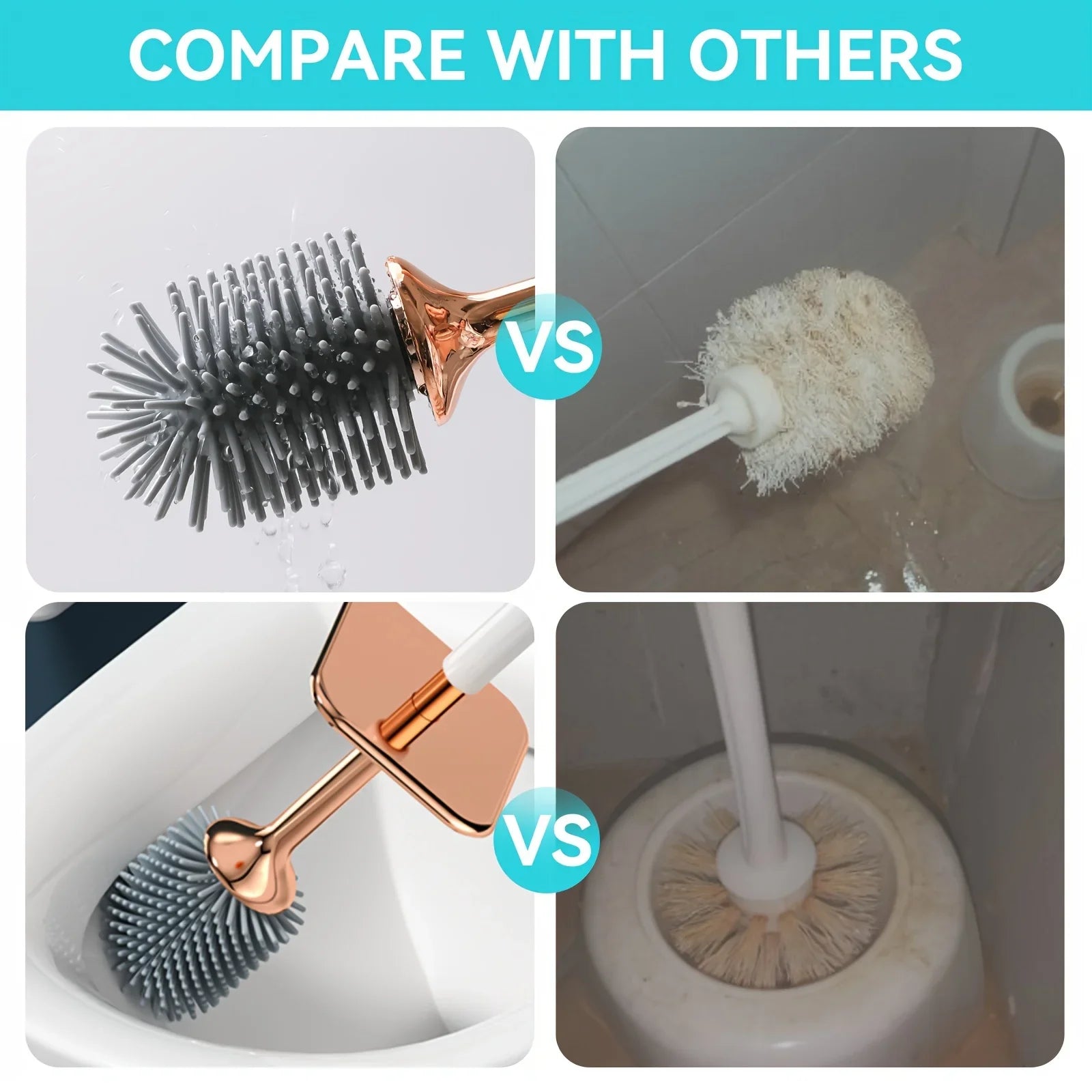 Silicone Toilet Brush Set Long Handle No Drill Wall Mounted Quick Dry Leak Proof for Bathroom Deep Cleaning Durable Multi Use Oasis Select