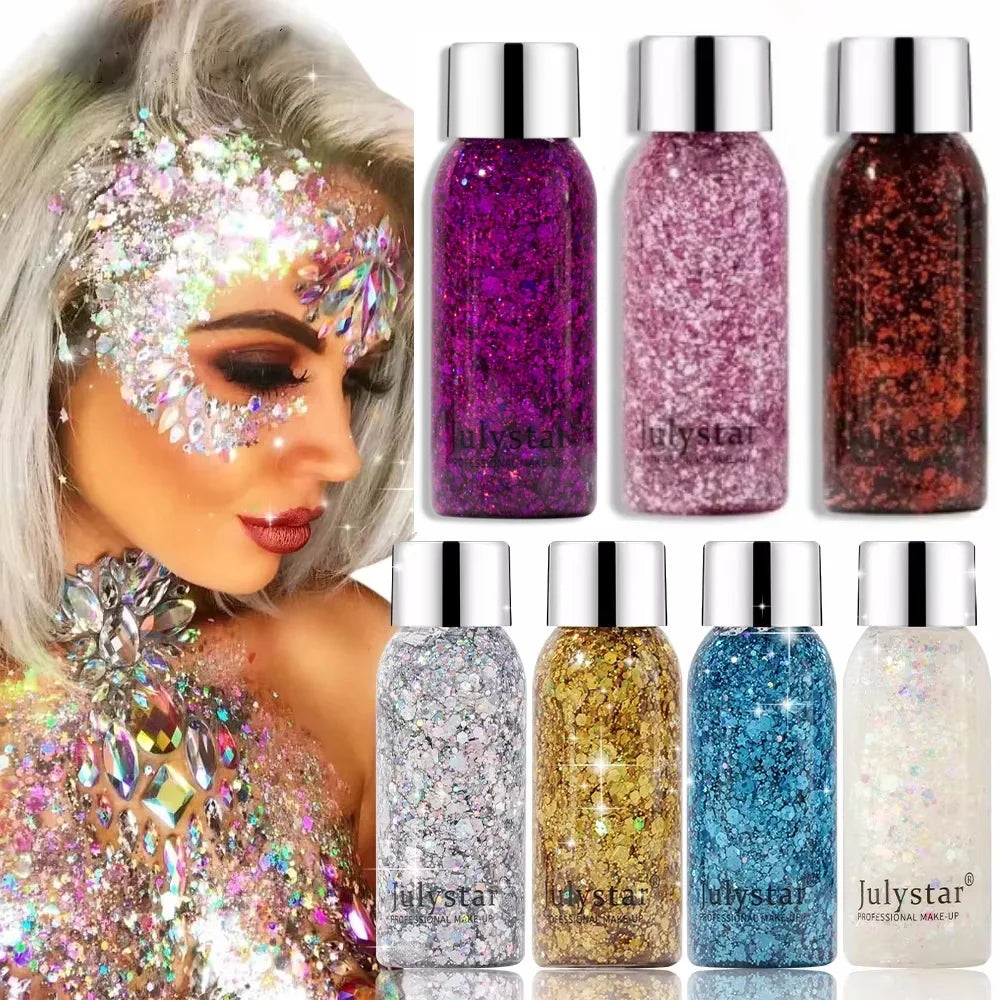 Body Glitter Sequins Gel Longlasting Liquid Face Shimmer Multicolor Eye Shadow for Party Music Festival Makeup Accessory 30ml Oasis Select