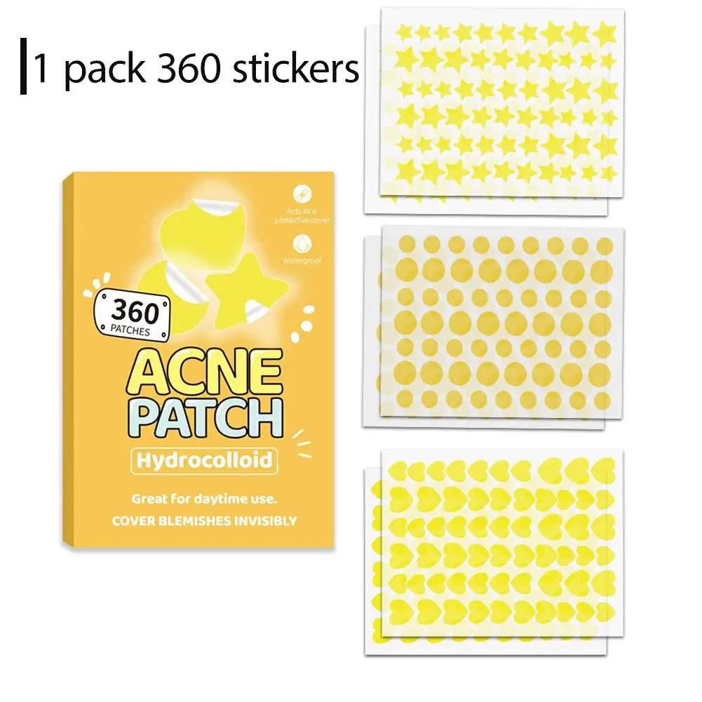 Pimple Patches for Face 360 Counts, Cute Stars Hearts Dots Hydrocolloid Acne Patches for Breakouts Zit Patches Pimple Skin Care Oasis Select yellow-360counts