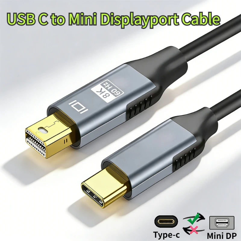 Type-c3.1 to Mini DisplayPort Cable Adapter 4K@60Hz for MacBook Air Pro Type C to Mini DP Display Port Thunderbolt Video Oasis Select