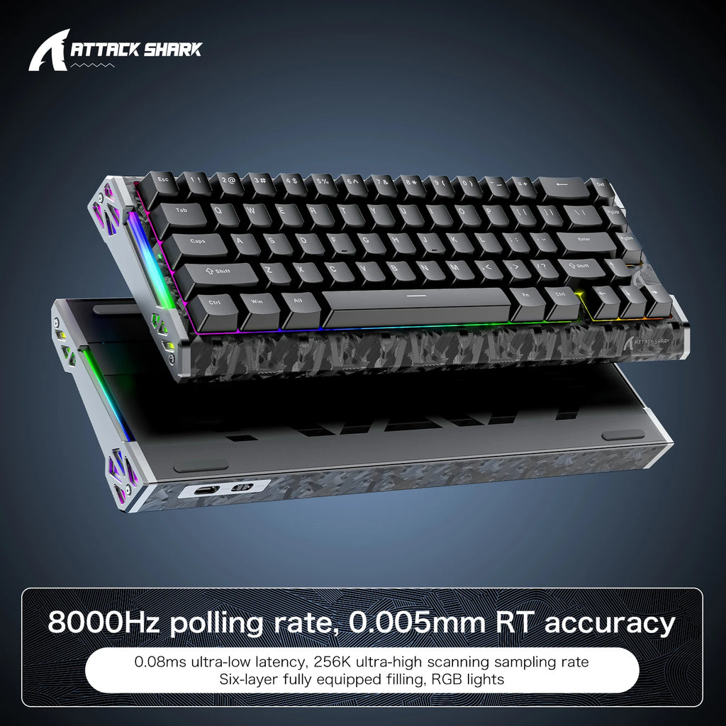 ATTACK SHARK R68HE Magnetic Switch Wired Mechanical Keyboard, 0.08ms Latency, 8000Hz, Forged Carbon Fiber, RGB Gaming Keyboard Oasis Select black Magnetic shaft