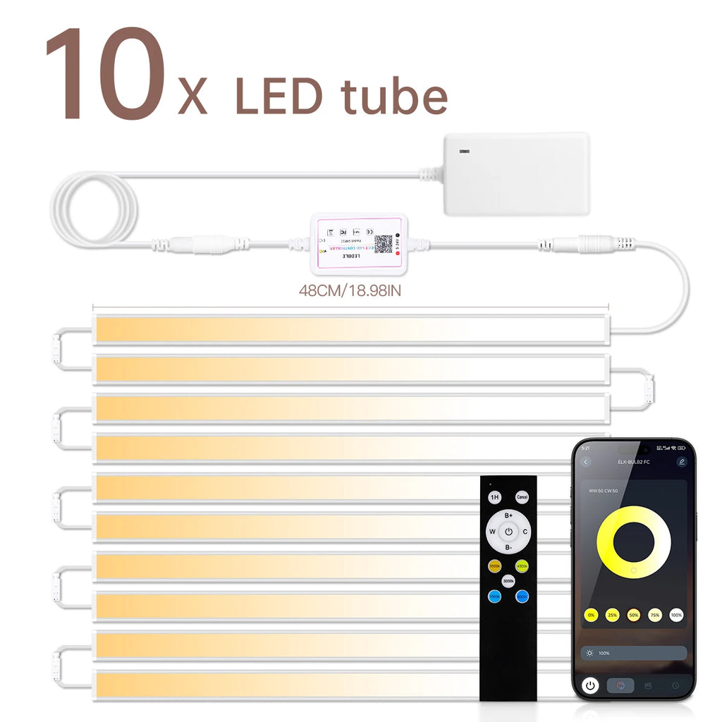 1-10pc Dimmable CCT LED Light Bar Cabinet Lighting 48CM 2700K-6500K Aluminium Tube Bluetooth APP Control Above the Stove Sink Oasis Select USA Power Plug 10Pcs LED Bar