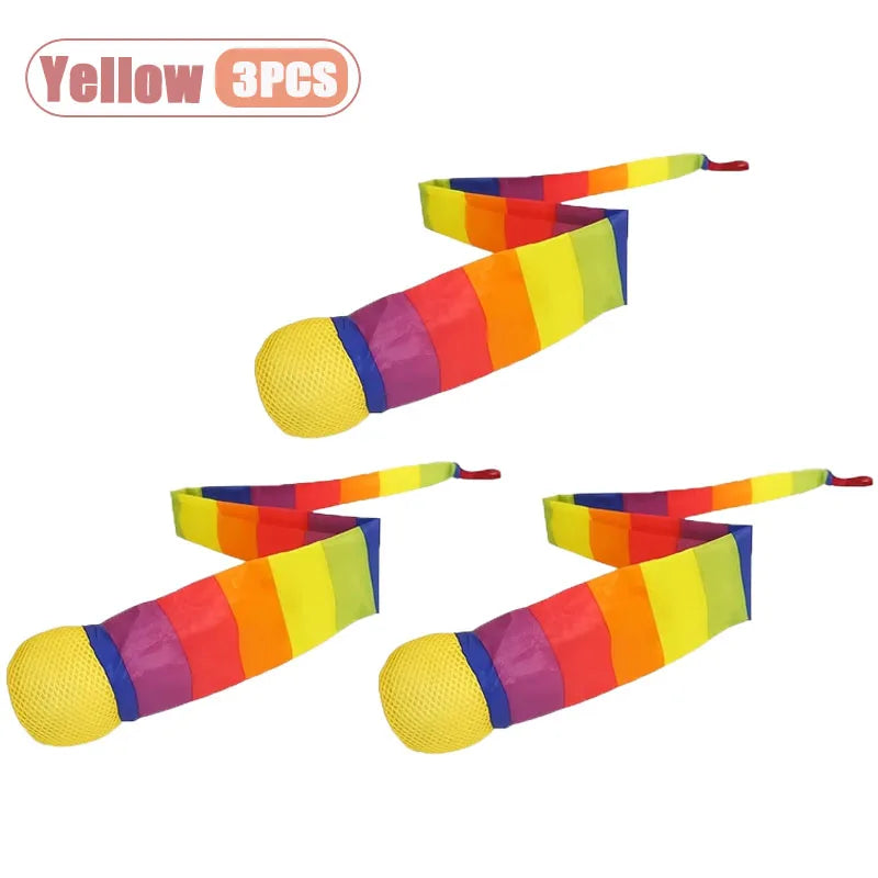 1-20PCS Rainbow Ball with Soft Tail Outdoor Indoor Throwing Catching Play Toy Sensory Integration Coordination Training Sports Oasis Select Yellow-3PCS
