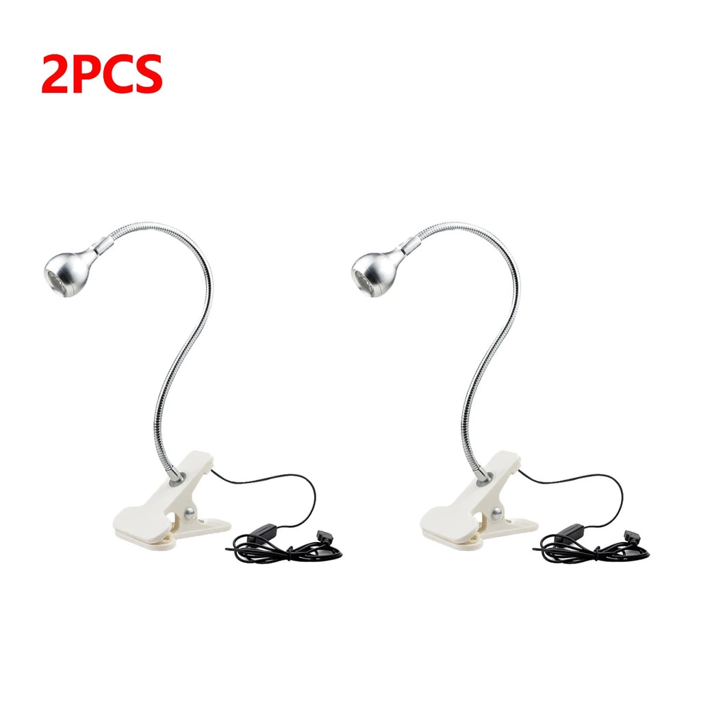 1-10Pcs Clip-On Light USB Power Reading Book Light For Power Bank Computer Interface,1W Flexible LED Table Lamp Night Lighting Oasis Select 2x Lamp Silver Shell White Light 1W