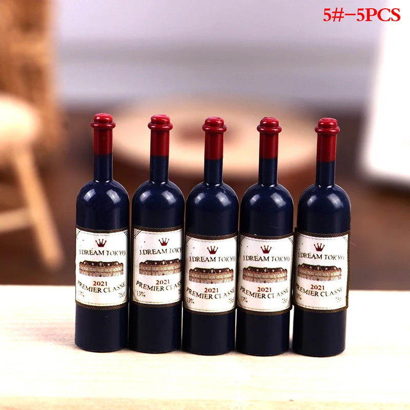 5Pcs 1:12 Dollhouse Miniature Wine Cup Beer Mug Wine Bottle Model Furniture House Decor Toy Oasis Select 5