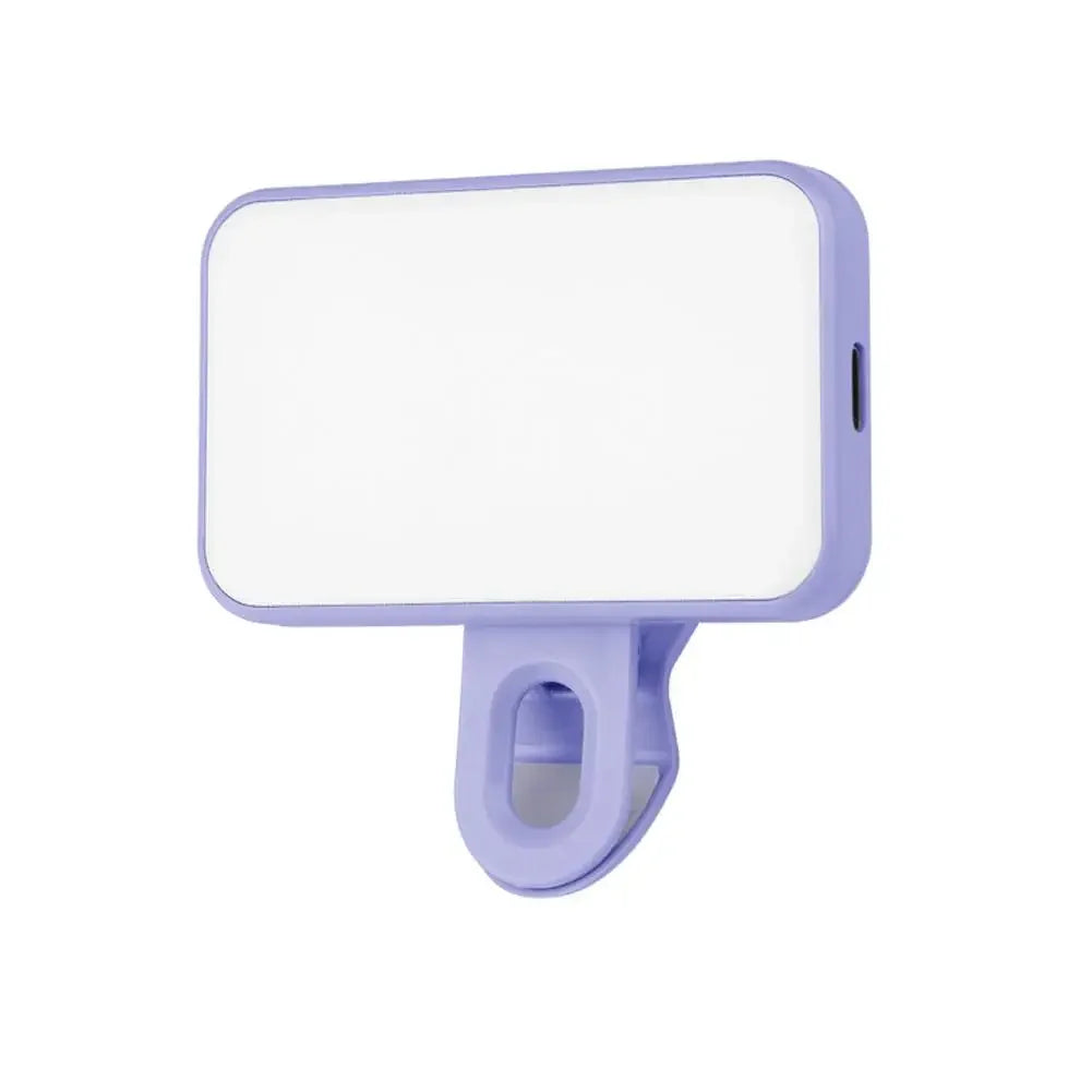 Portable Mini Selfie Fill Light Rechargeable 3 Modes Adjustable Brightness Clip On For Mobile Phone Make Up Computer Fill Light Oasis Select purple