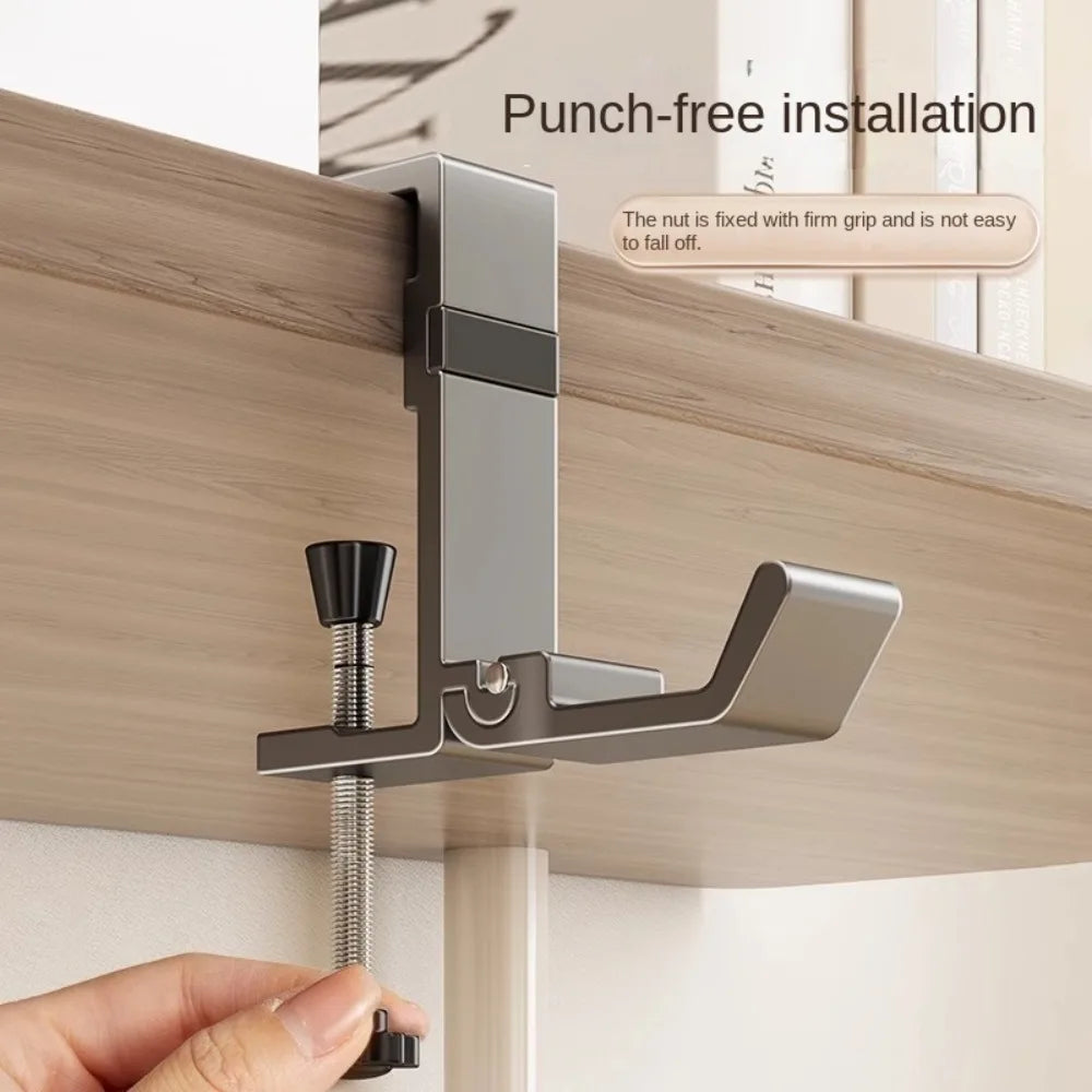 New Aluminum Alloy Hanging Bag Hook Punch-free Removable Desk Side Holder Multi-functional Portable Handbag Rack Table Oasis Select