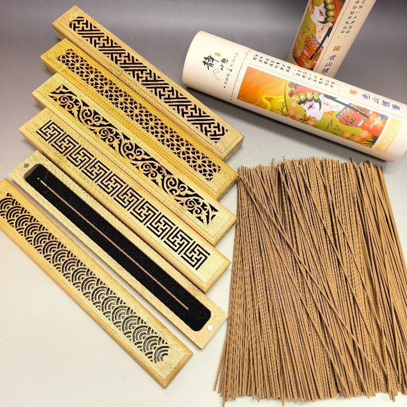 400sticks Sandalwood with 1pc Bamboo Board Incense Holder Anti-Ash Flying incienso Burner Bamboo Incense Ash Catcher Holders Oasis Select