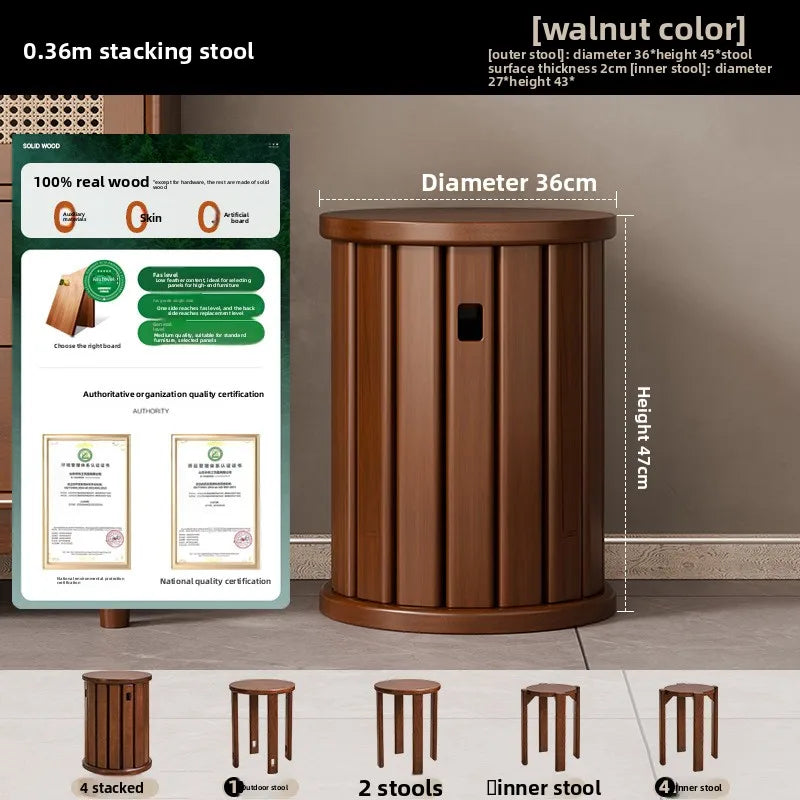 Household Stools Can Be Stacked Solid Wood Round Low Pulleys Wooden