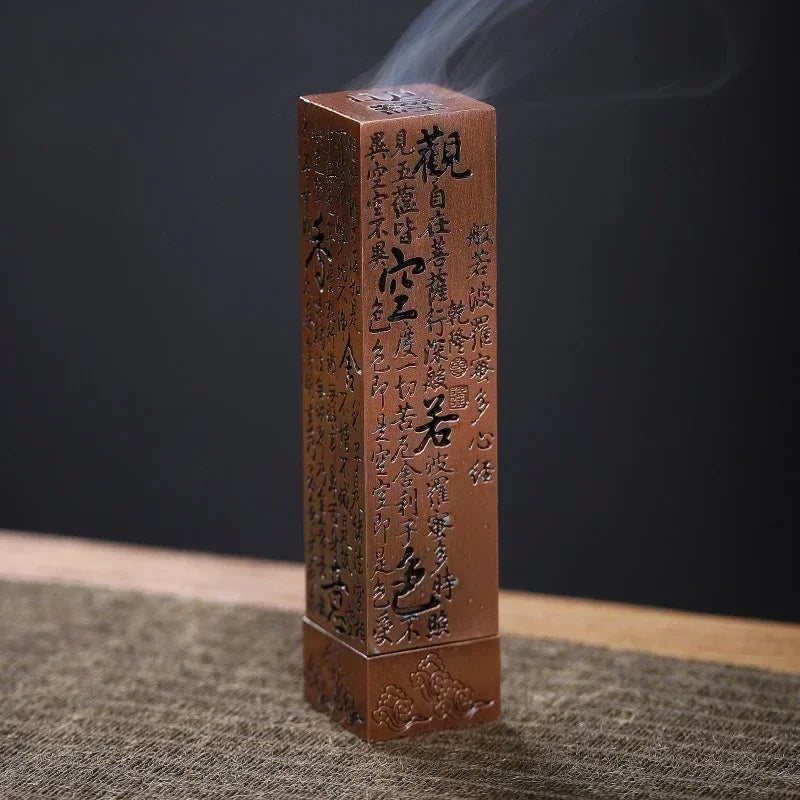 Square Vertical Incense Burner Alloy Buddhist Sutra Incenso Sticks Holder Home Office Lucky Zen Decor Incense Burners Censer Oasis Select