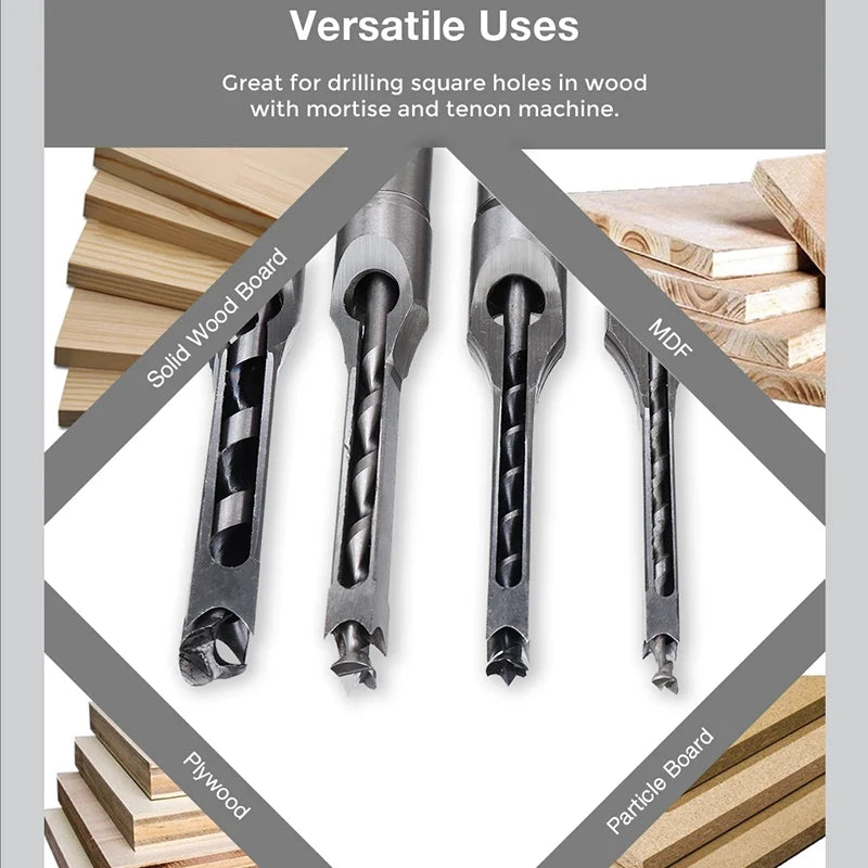 JUSTINLAU HSS Square hole drill Woodworking Drill Tools Auger Mortising Chisel Drill Set DIY Furniture Square Woodworking drill Oasis Select