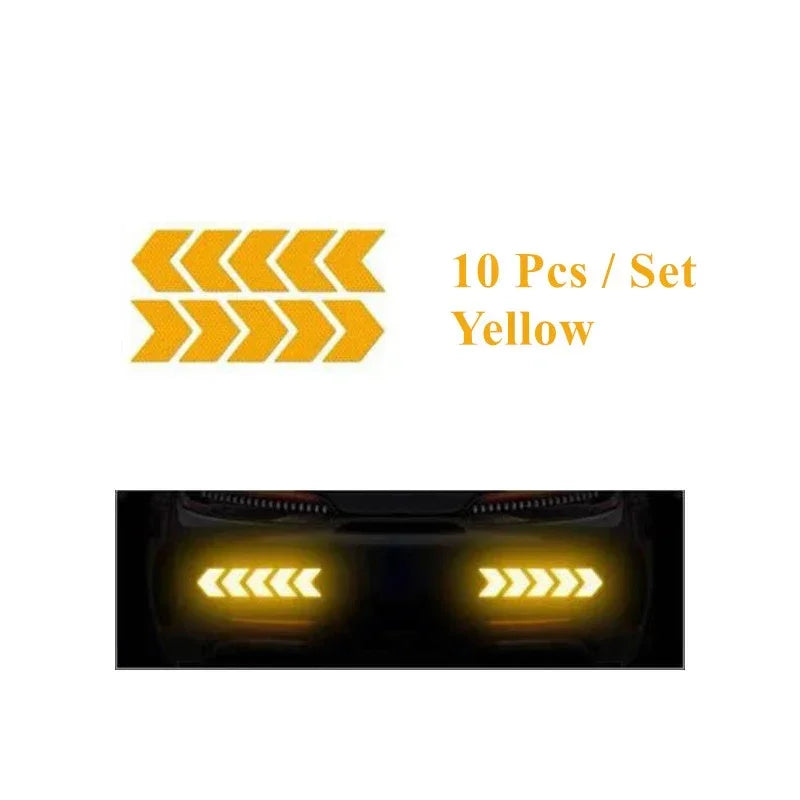 10pcs Car Reflective Arrow Sticker Safety Warning Sticker For Car Bumper Trunk Reflector Hazard Tape Car Styling Luminous Film Oasis Select Yellow-10pcs