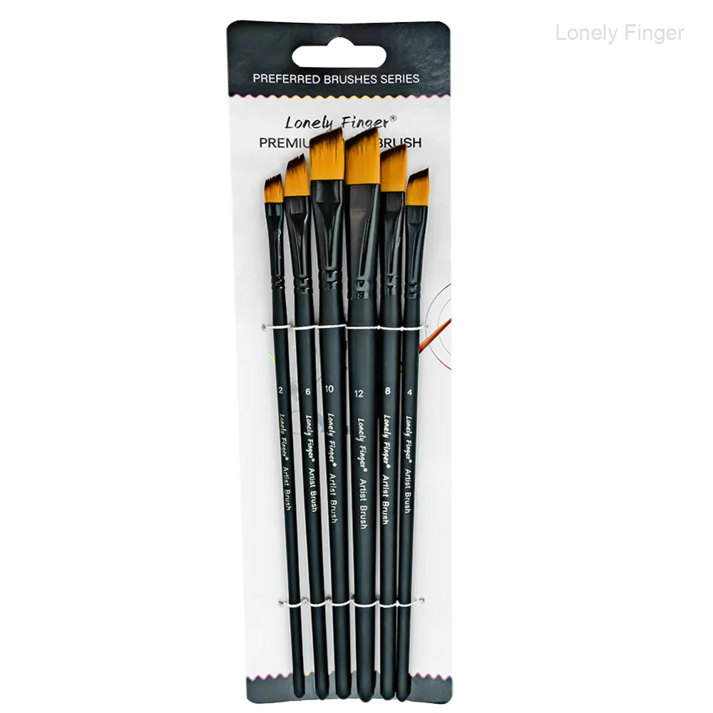 6pcs Paint Brushes Set for Acrylic Painting,Watercolor,Oil，Inks，Gouache，Crafts, Brush Tip Flat，Round, Angle，Filbert,Paint Oasis Select 6pcs Blcak Angle