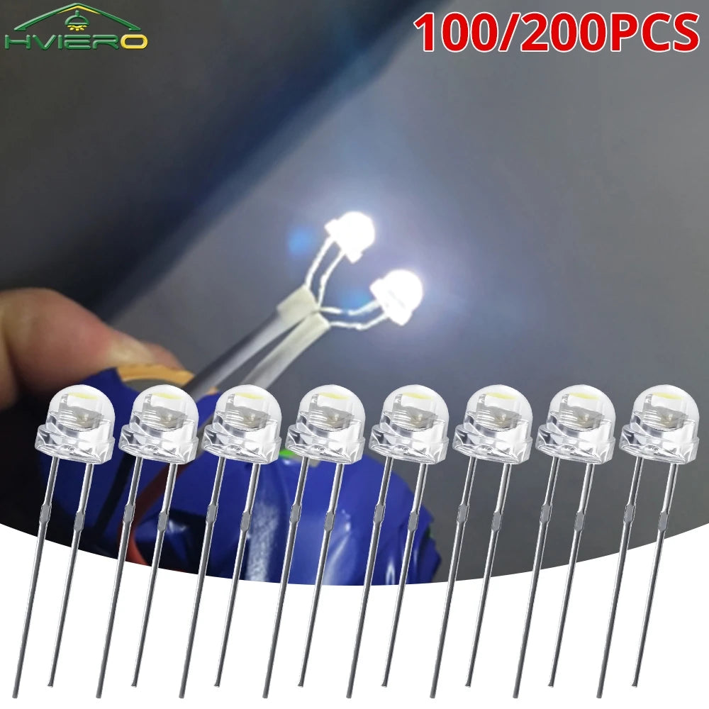 5mm Straw Hat LED Diodes 100/200pcs – 9 Colors, Ultra Bright