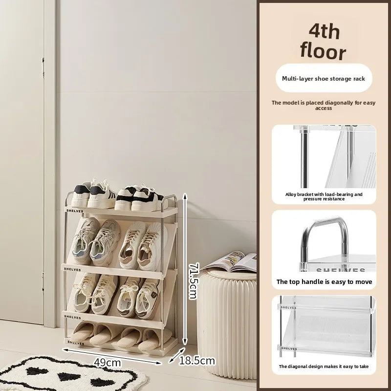 Multifunctional shoe rack doorway dormitory rental room storage shoe cabinet household bedroom large capacity multi-layer Oasis Select Cream-4