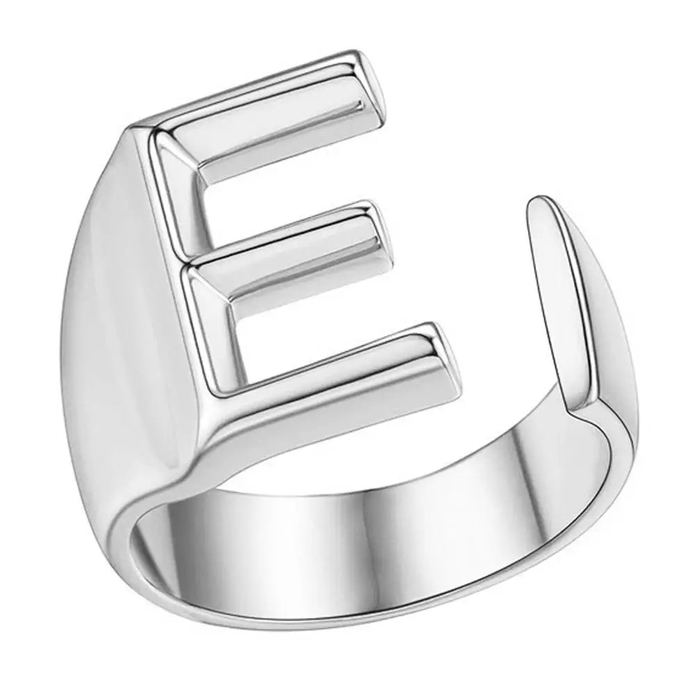 A-Z Initial Letter Ring – Adjustable Silver Open Ring for Women