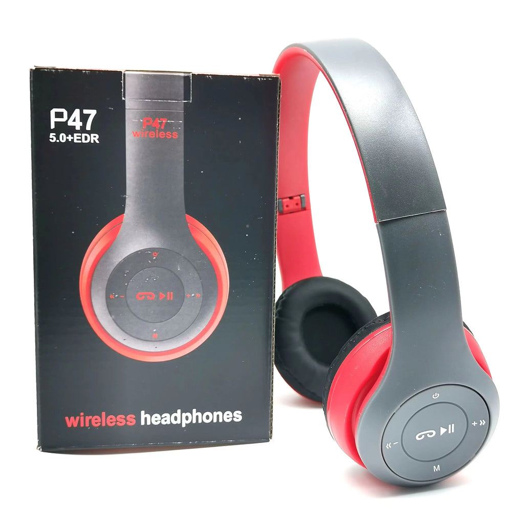 Stereo P47 Headset 5.0 Bluetooth Headset Folding Series Wireless Sports Game Headset for iPhone XiaoMi Oasis Select Red