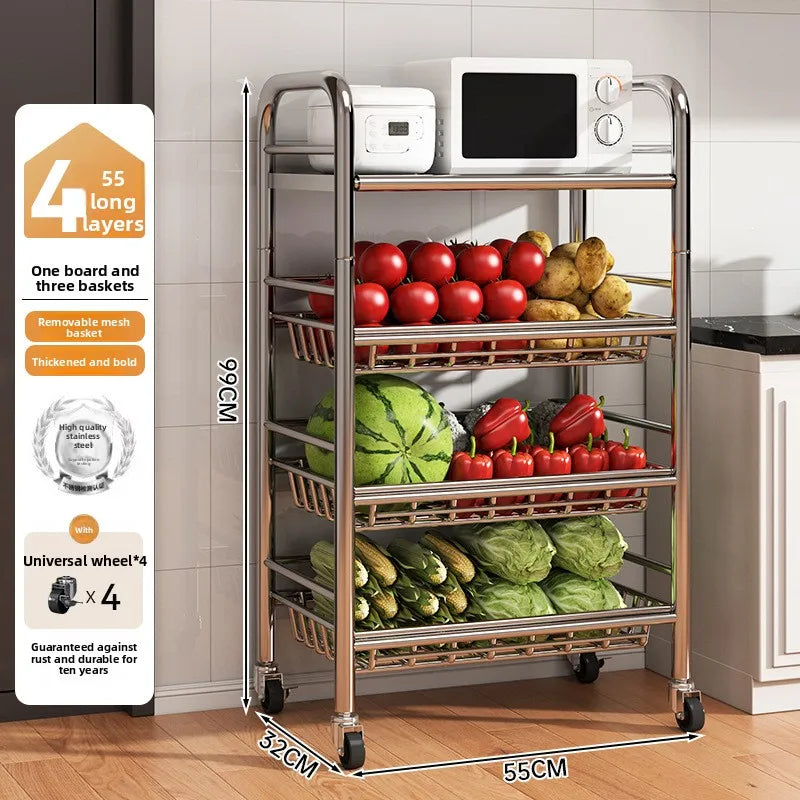Kitchen vegetable basket rack floor-to-ceiling multi-layer stainless steel shelf new multi-functional kitchen utensils storage Oasis Select 14