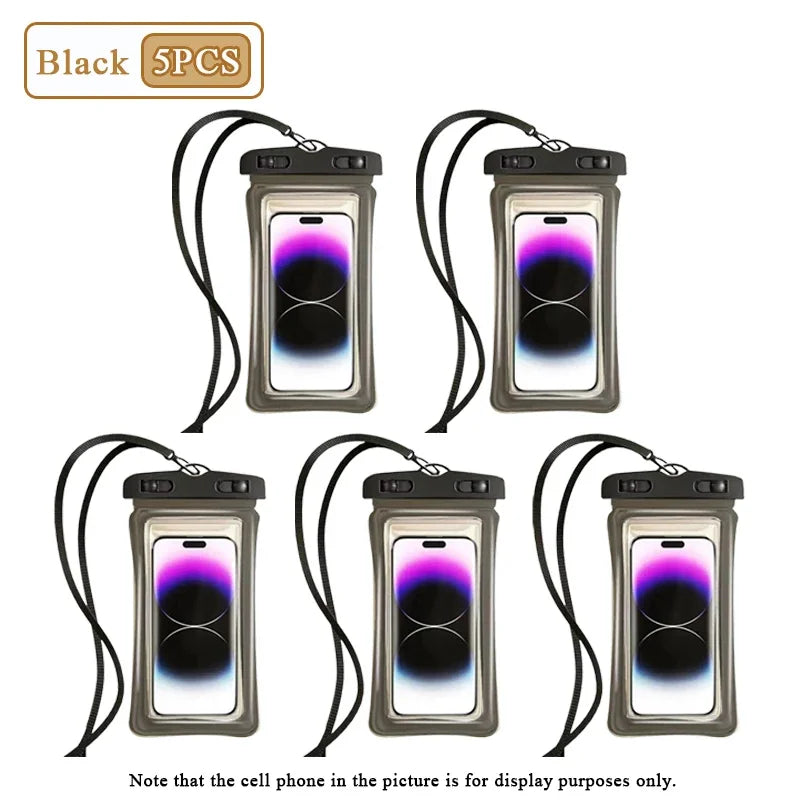 1-20PCS High Transparency Waterproof Phone Pouch with Air Cushion Floating Touch Screen Compatible for Swimming Rafting Beach Oasis Select Black-5PCS