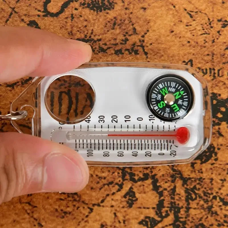 3 in 1 Keychain Compass Portable Mini Keychain Outdoor Thermometer Magnifying Glass Compass Camping Essentials Survival Tools, Oasis Select