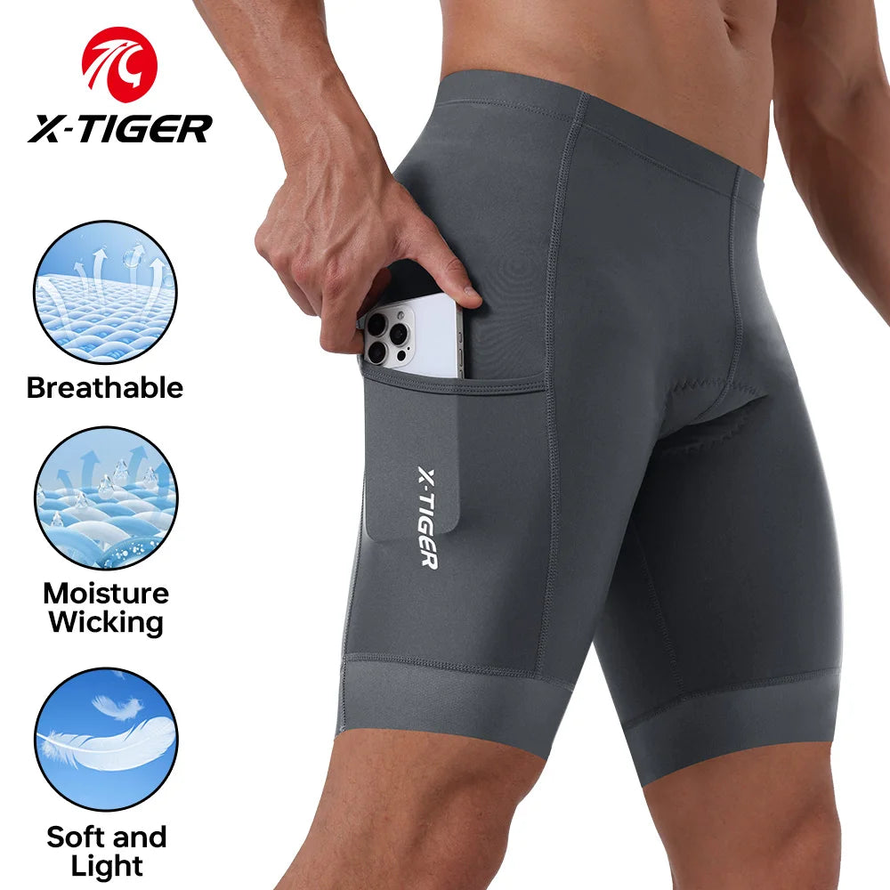 X-TIGER Men Cycling Shorts with Back Pocket 5D Gel Padded Bike Shorts for Men Mountain Road Biking Riding Half Pants Tights Oasis Select Grey Europe-M