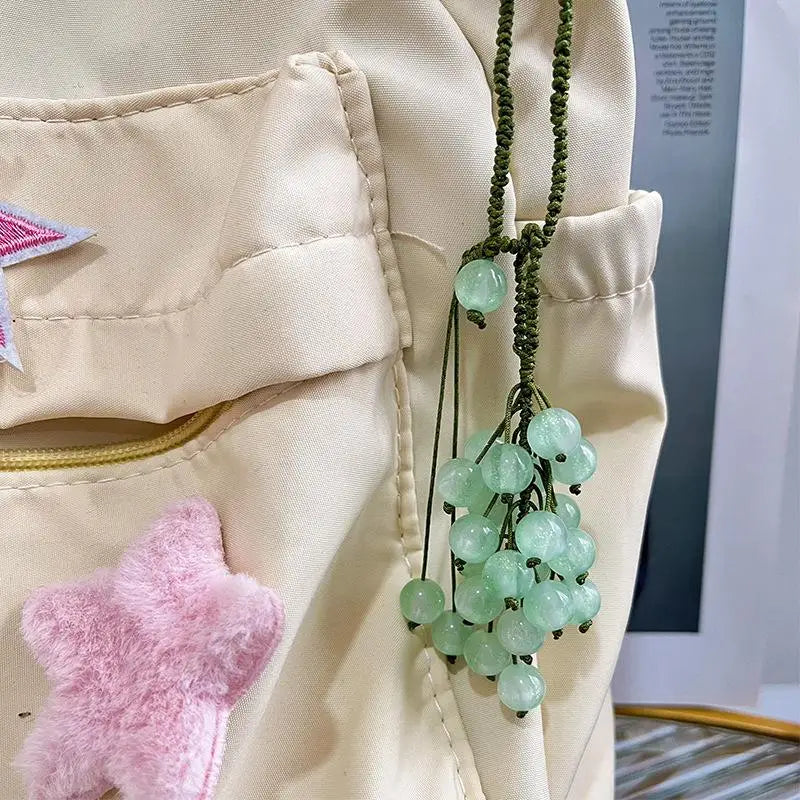 Color-changing Grape Pendant Keychain DIY Hand Woven Material Package Bead Car Key Backpack Pendant Decoration Accessory Oasis Select