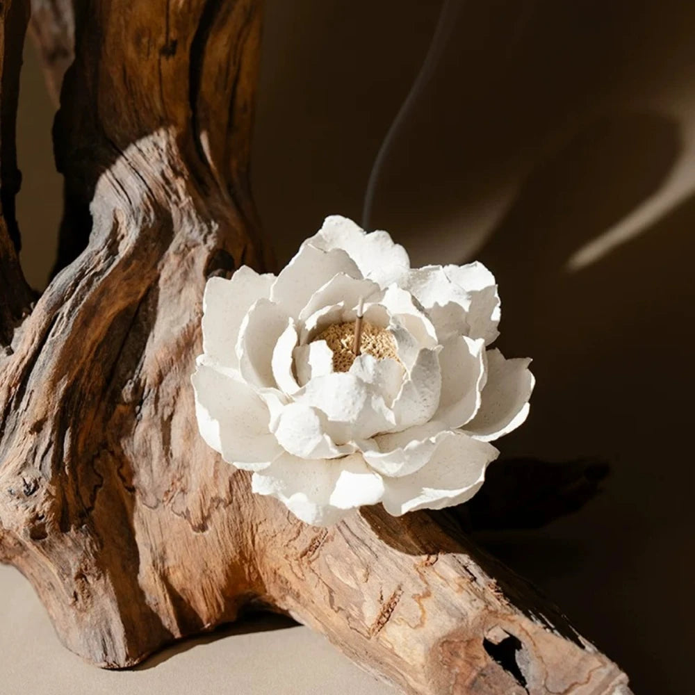 Ceramic Handmade Camellia Incense Holder Hand Pinched Indoor Decor Incense Base for Stick Incense Home Aromatherapy Ornament Oasis Select