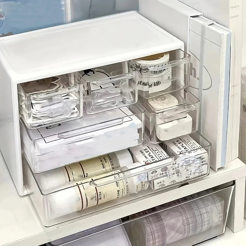 1pcs Plastic Desktop Storage Box Drawer Style Office Desk Small Storage Box for Student Dormitory Organizing Supplies Oasis Select