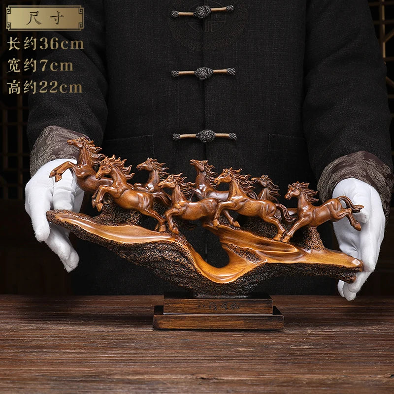 Painted eight horse decorations Chinese Zodiac horses modern Chinese Style TV cabinets porch office decorations Oasis Select B small