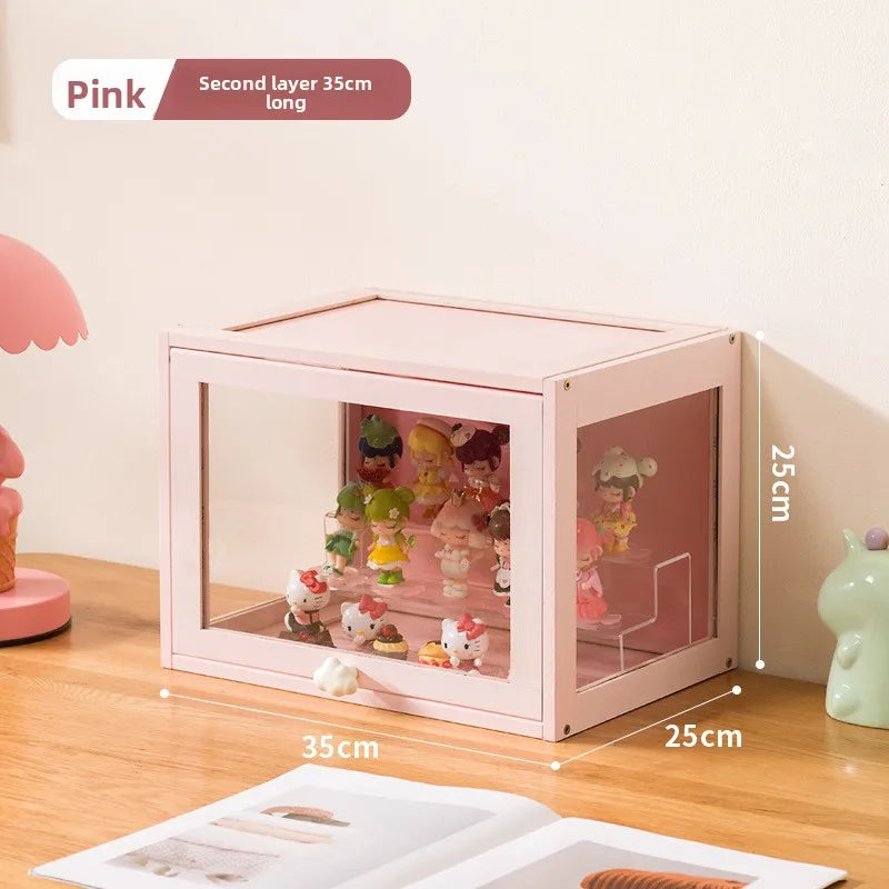 Figure Display Cabinet Transparent Household Blind Box Millet Storage Secondary Pain Cabinet Ornament Display Stand Oasis Select Pink single door 35