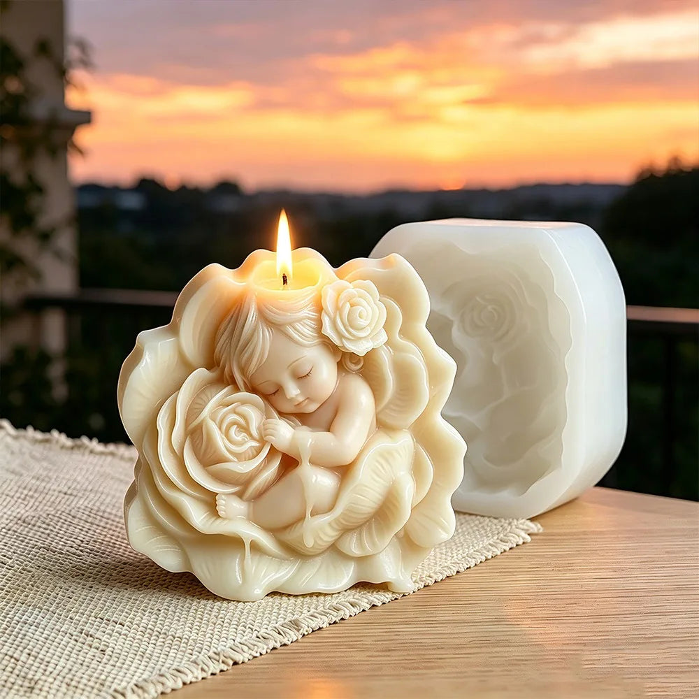 3D Sleeping Baby Rose Flower Silicone Candle Mold DIY Aromatherapy Gypsum Soap Resin Mould Handmade Craft Home Decor Oasis Select