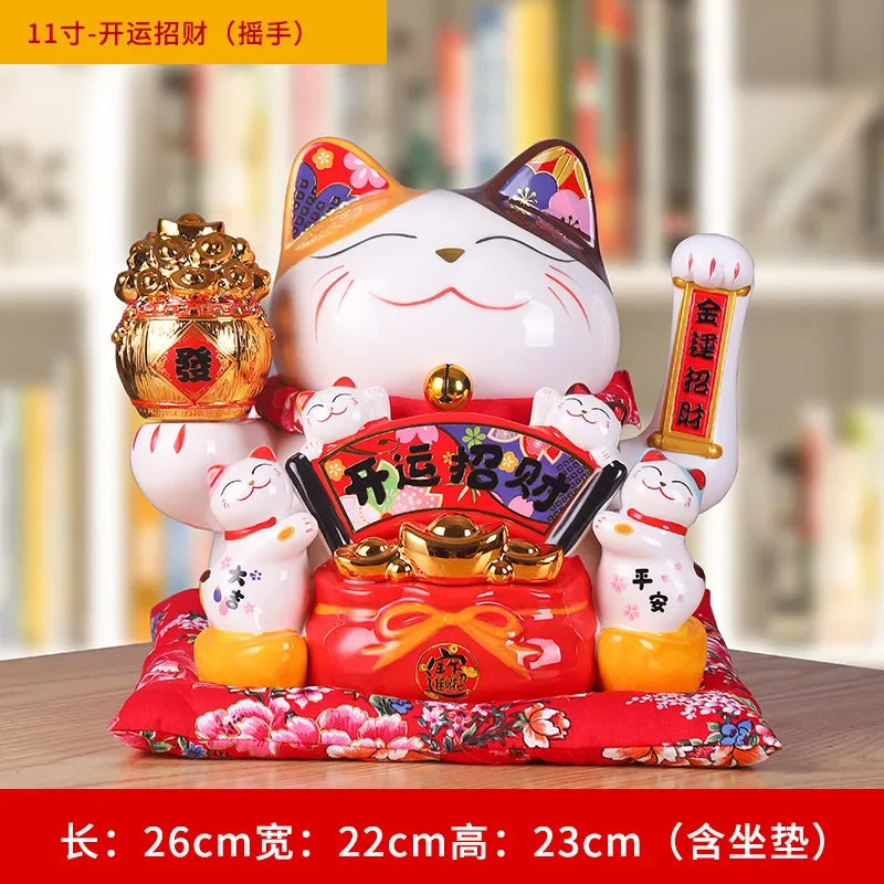 11-inch Lucky Cat Shaking Hand Ornaments Large Electric Cashier Home Store Opening Gift Ceramic Ornaments Oasis Select 24 26cm x 22cm
