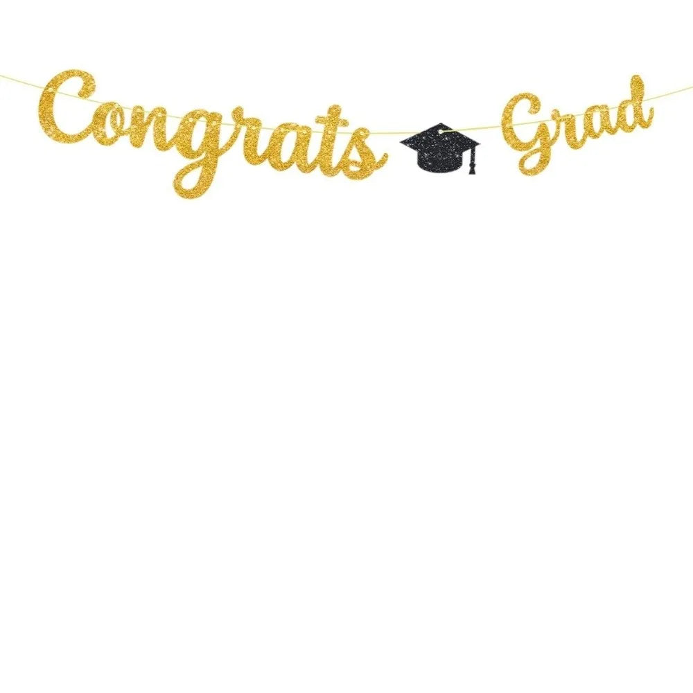 Gold Glitter Graduation Party Banner Garland – Reusable Decor