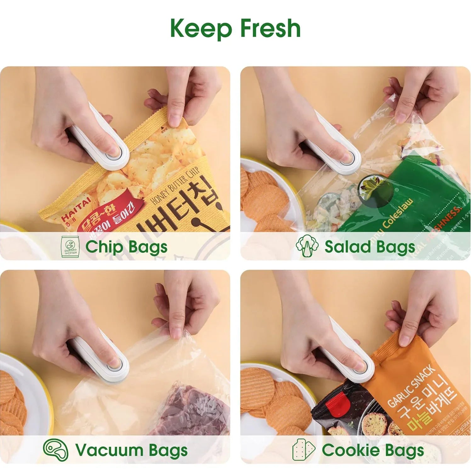 Portable Mini Sealer 2 in 1 Heat Sealer For Snacks Home use rechargeable sealer Vacuum Sealer Snacks plastic bag heat sealer Oasis Select