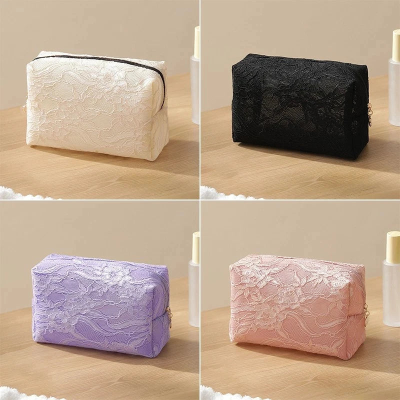Lace Mesh Women's Makeup Bag Large Capacity Cosmetic and Jewelry Organizer Bag Zipper Square Portable Toiletry Bag Makeup Case Oasis Select