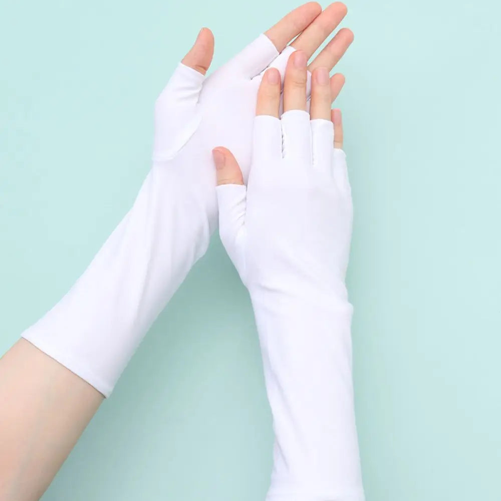 Summer Cycling Solid Mittens Arm Cool Fingerless Sunscreen Protection Half Finger Sleeves Long Gloves Oasis Select