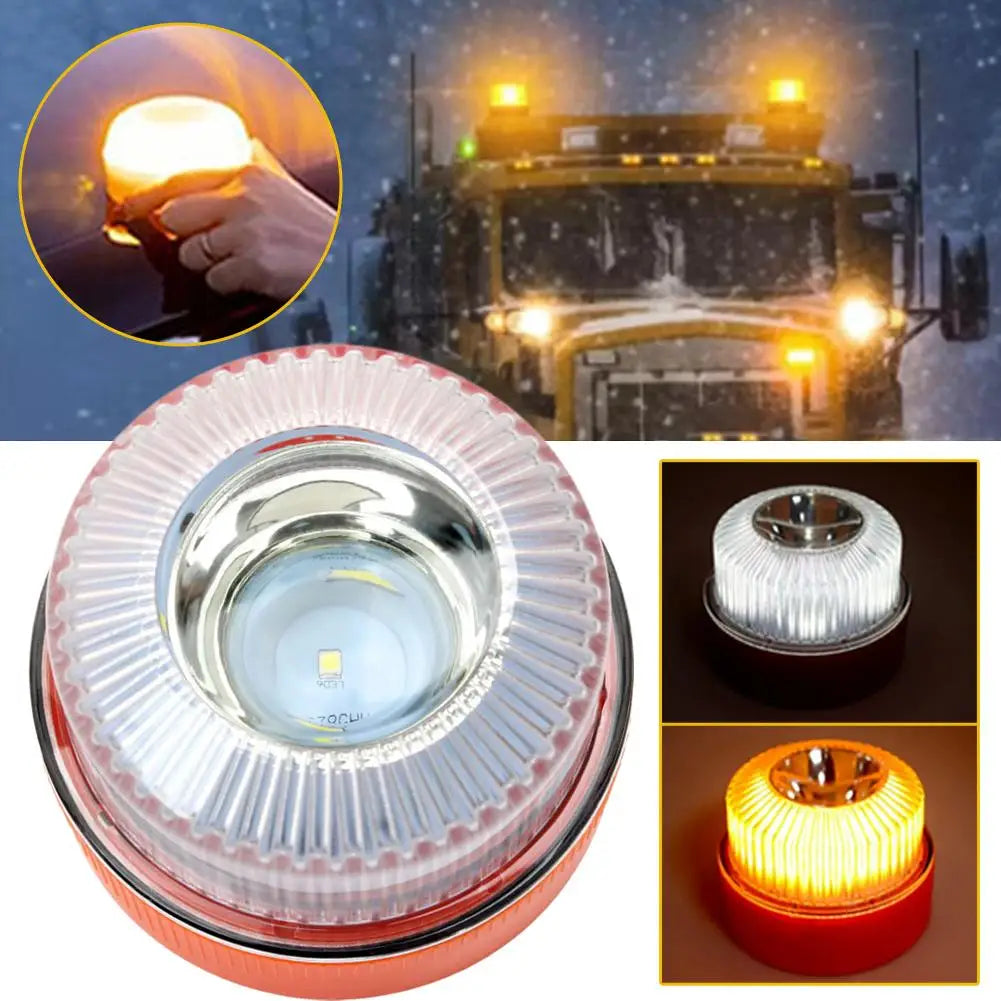 V16 Flashing Light LED White Emergency Light Yellow Car Warning Light Traffic Flash with Battery Bottom Strong Magnetic Oasis Select