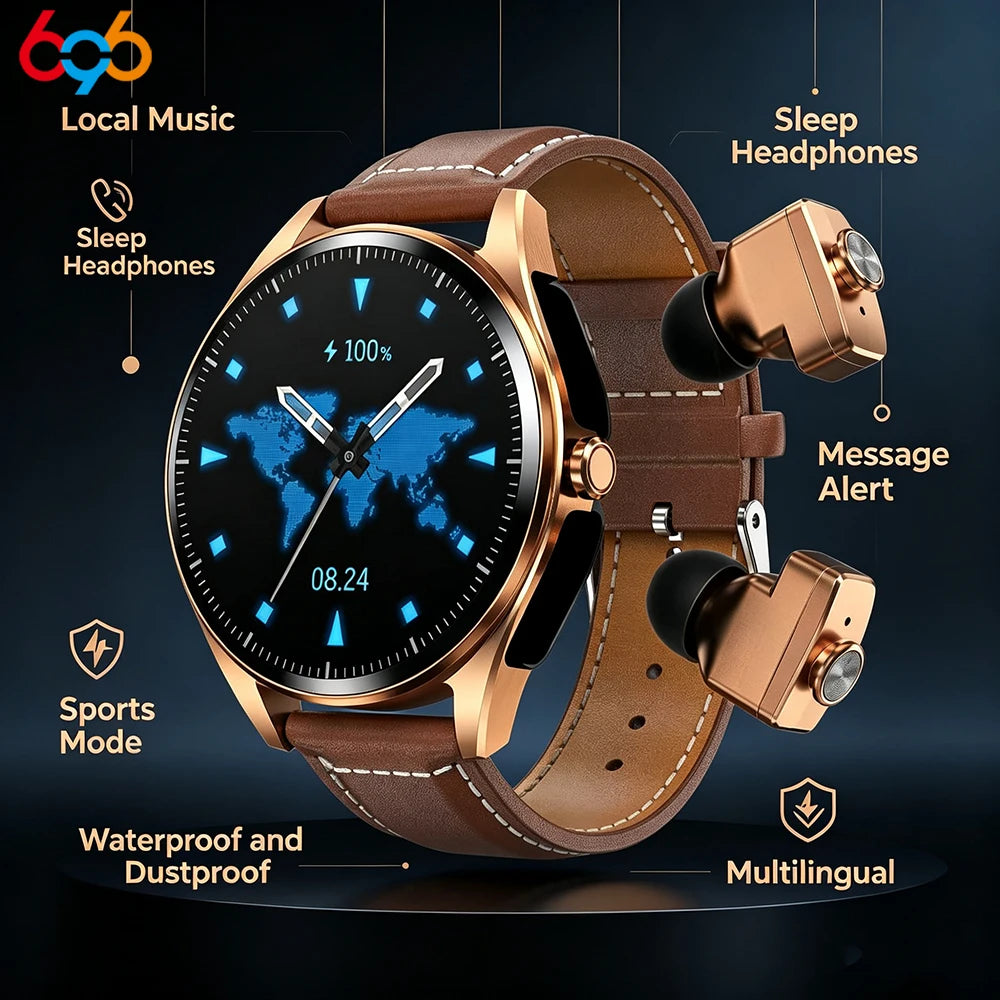 Smart Watch TWS Bluetooth Headset 2 In 1 Watches Men Women Music Play BT Call Smartwatch Waterproof Sports Modes Message Push Oasis Select