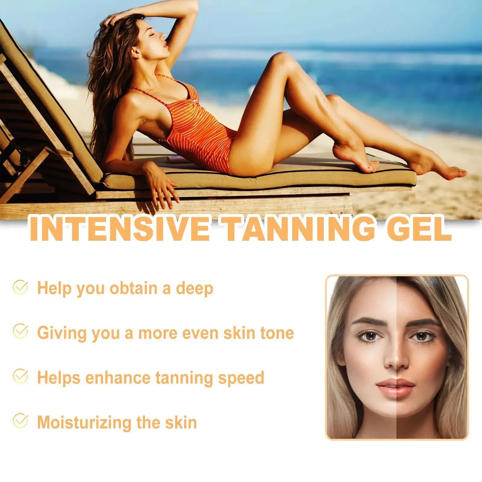 Sunless Tanning Gel Intensive Self Tanner Face Body Natural Bronzer Wheat Moisturizing Hydrating Summer Sunbed Self Fake Tan Gel Oasis Select