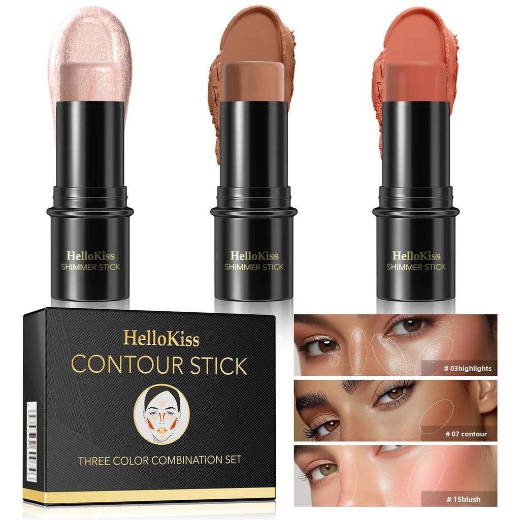 Hello Kiss 3-Piece Concealer Stick Set – Contour, Highlight & Blush