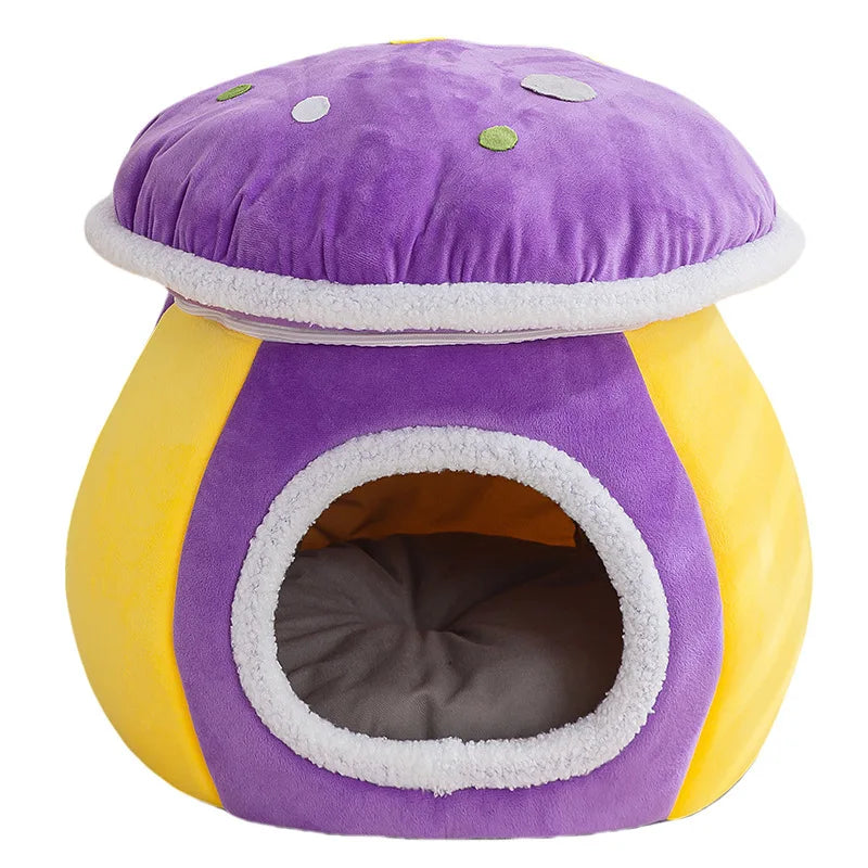 Mushroom Cat Bed Thickened and Warm in Winter, Rabbit Plush Detachable and Washable Pet Bed, Round Bed Small Dog Bed Products Oasis Select