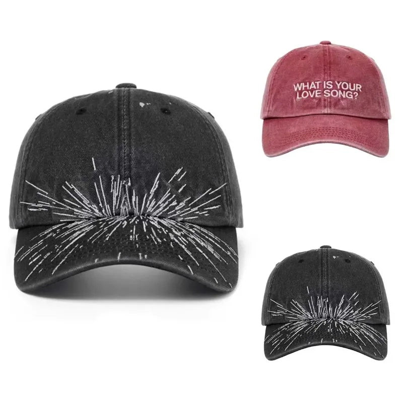 Vintage Washed Cotton Baseball Cap Distressed Printed Soft Denim Hat Retro Casual Headwear for Daily Matching Men and Women Oasis Select