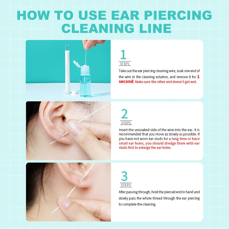 Ear Hole Cleaning Kit – Floss, Mint Solution & Odor Removal Ear Piercing Care Kit Oasis Select