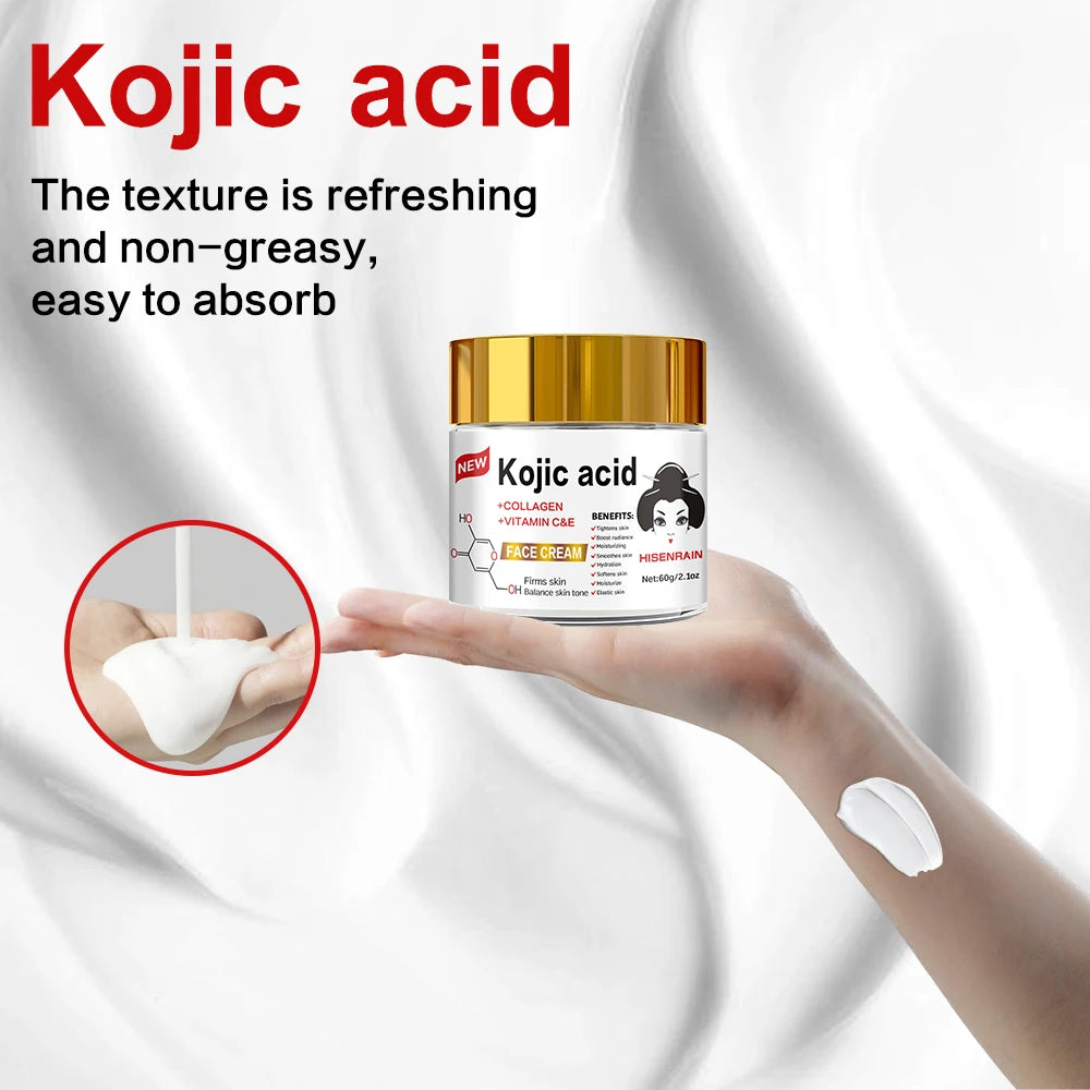 HISENRAIN Kojic Acid Cream - Brightening Glass Jar Face Moisturizer, Anti Dark Spots, Skin Whitening & Anti-Aging, for All Skin Oasis Select