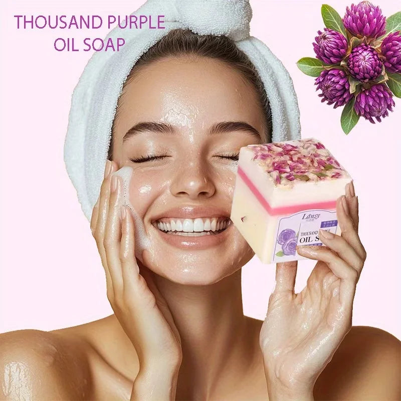 Thousand Days Purple Handmade Essential Oil Soap Cleansing Soap, Deep Cleansing and Makeup Remover, Full Body Bath Oasis Select WHITE 120g