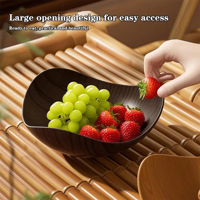 4/8PCS Wood Grain Plastic Bowl - Multifunctional Salad Fruit Candy Container For Party Gathering Table Supplies Oasis Select