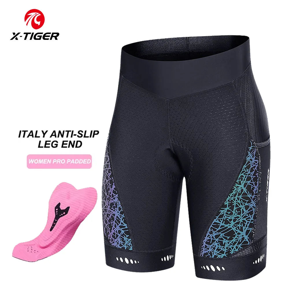 X-TIGER Women's Bicycle Shorts Competitive Sponge Padded MTB Bike Shorts With Side Pockets Summer Cycling Tights Shorts Oasis Select
