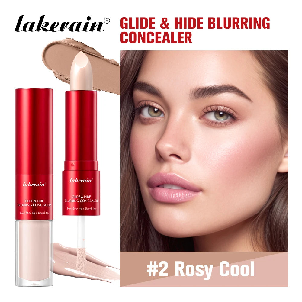 Lakerain 2 IN1 Concealer Fuzzy Stick Hydration Long Lasting Coverage Blemishes Conceals Dark Circles Liquid Concealer Cosmetics Oasis Select Rosy Cool