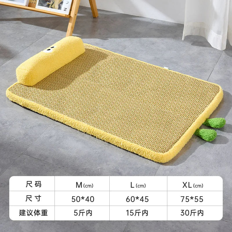 Summer Pet Cooling Mats - Rattan - Woven, Breathable & Heat - Dissipating | Detachable Washable Dog Cat Beds with Neck Guards Oasis Select Unilateral yellow L 60x45cm